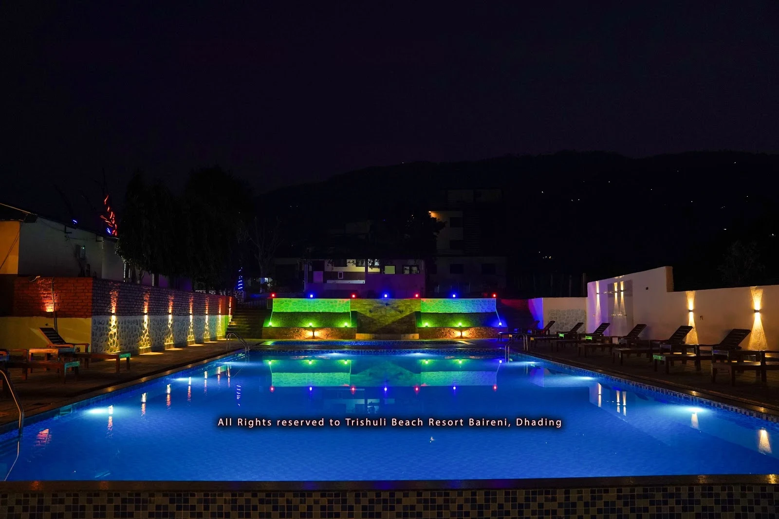 Swimming pool at Trishuli Beach Resort in Baireni, Galchi-6, Dhading.