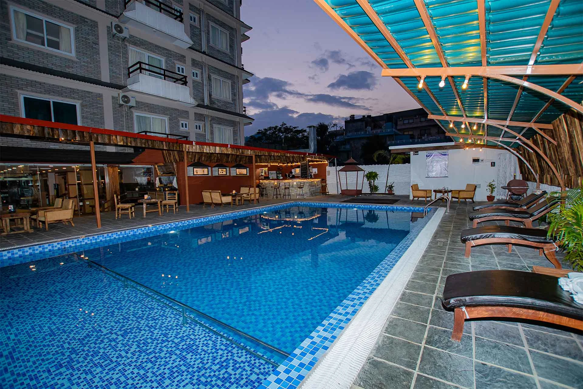 Swimming pool at Majheri Resort and Spa in Street 17, Lakeside, Pokhara.